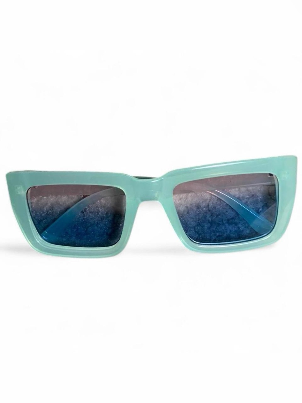 Mint Green Rectangular Women's Sunglasses with Blue Gradient Lenses